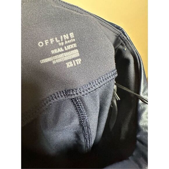 Aerie Offline Navy Blue Faux Leather Leggings Size XS or Medium New. - Picture 5 of 5
